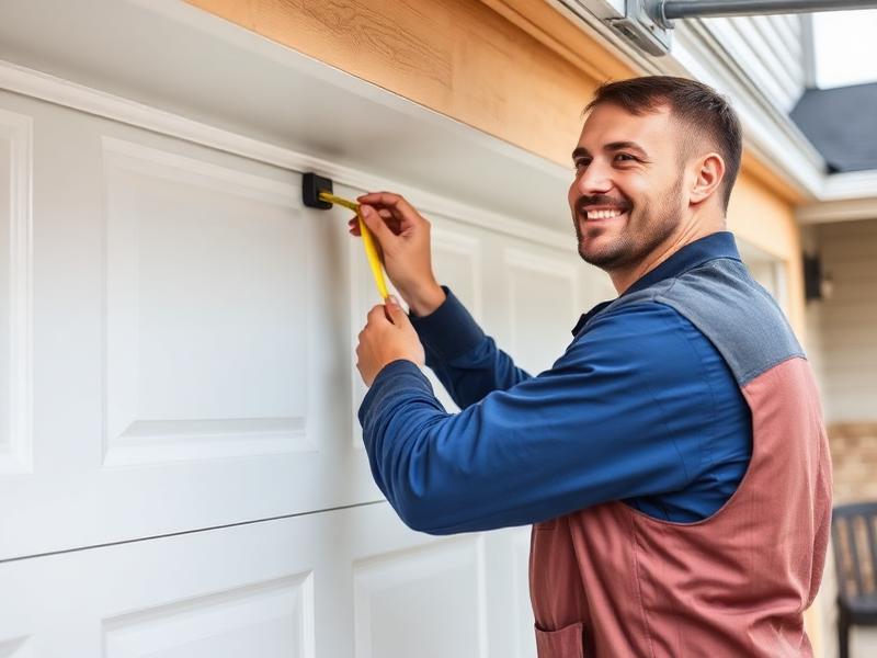 Expert garage door technician measuring for precise installation